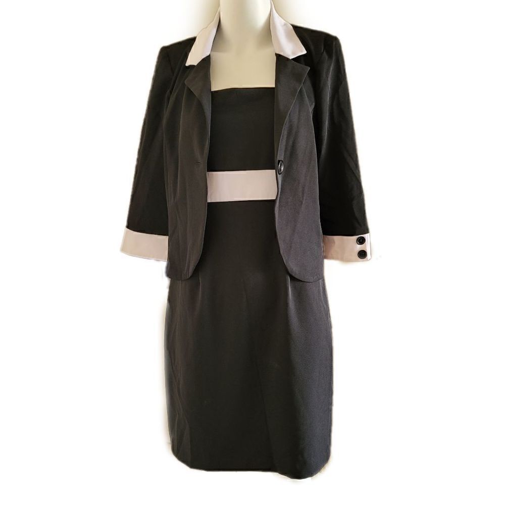 My Michelle 11/12 womens 2 piece set black white 90's blazer coat & dress busine